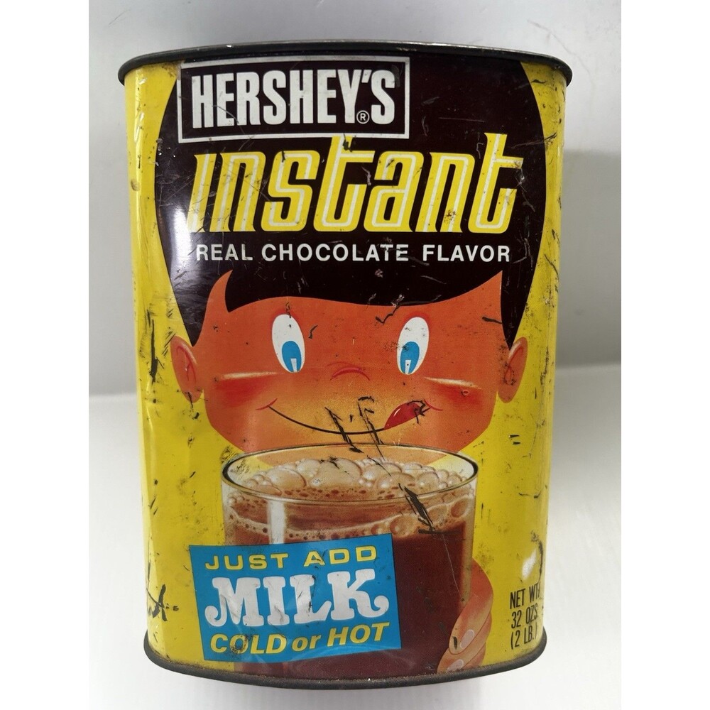 Hershey's Instant Real Chocolate Flavor Tin Can Container 1970's  Empty Vintage